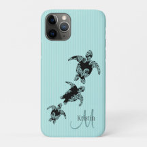 Sea Turtle Aqua Stripe with Monogram
