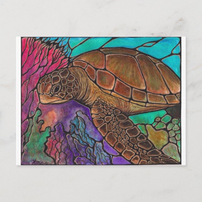 Sea Turtle Art...awesome stained glass style! Postcard (Front)