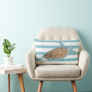 Sea Turtle Art Blue Lumbar Cushion