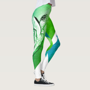 Sea Turtle Art Print Graphic Aqua Green Turquoise Leggings