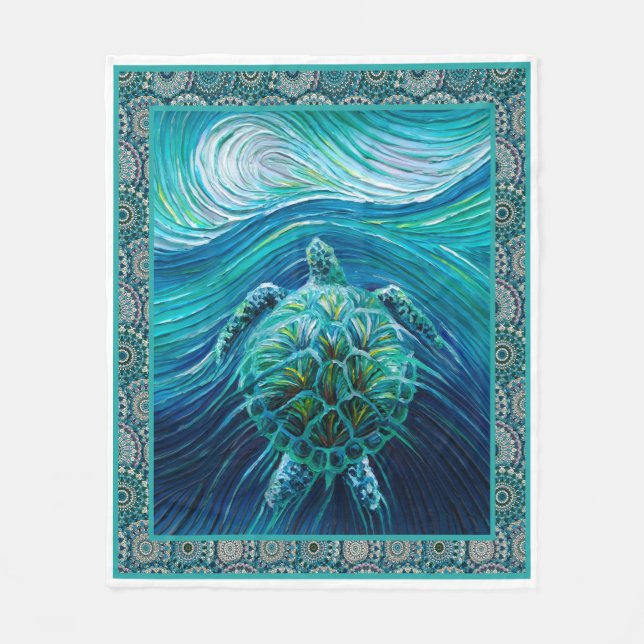 Sea Turtle Art Quilt Blanket Great Customised (Front)