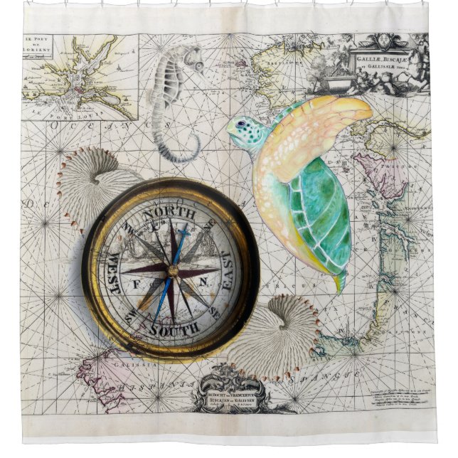 Sea Turtle Atlas Shower Curtain (Front)