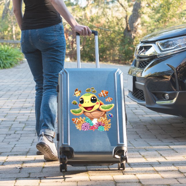 Sea Turtle Baby Happy and Cute Character (Suitcase Insitu)