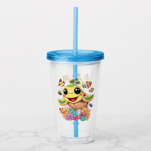 Sea Turtle Baby Happy and Cute Character Acrylic Tumbler