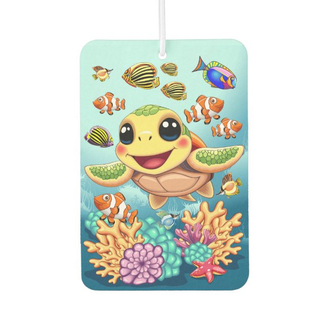 Sea Turtle Baby Happy and Cute Character Car Air Freshener (Front)