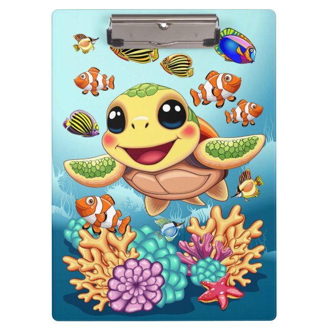 Sea Turtle Baby Happy and Cute Character Clipboard (Front)