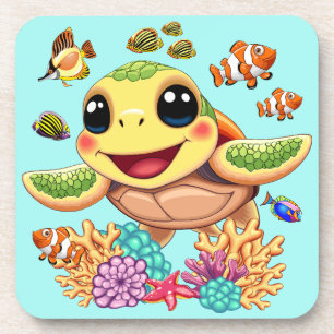Sea Turtle Baby Happy and Cute Character Coaster