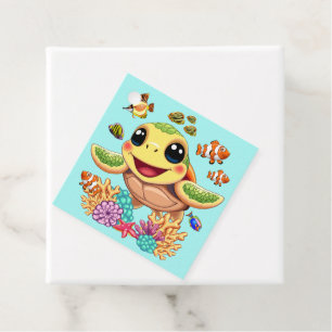 Sea Turtle Baby Happy and Cute Character Favour Tags
