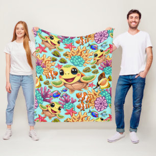 Sea Turtle Baby Happy and Cute Character Fleece Blanket