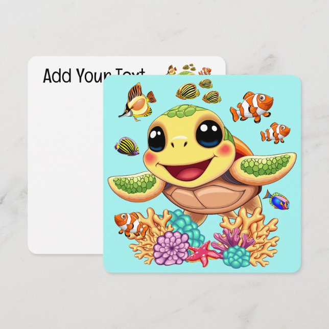 Sea Turtle Baby Happy and Cute Character Holiday Card (Front/Back)