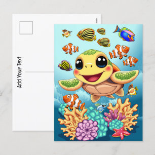Sea Turtle Baby Happy and Cute Character Holiday Postcard
