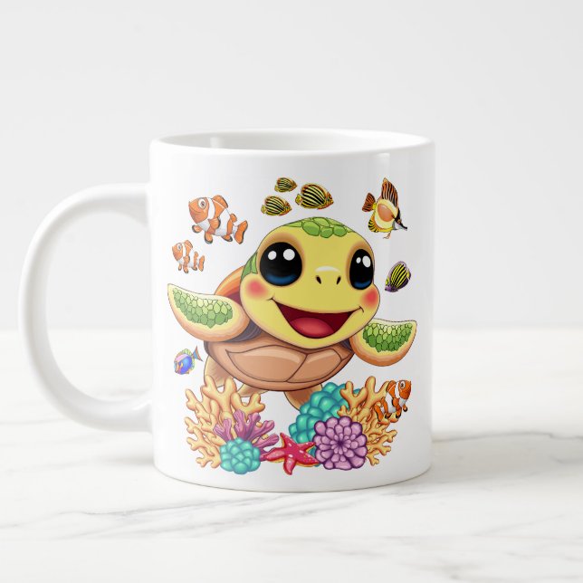 Sea Turtle Baby Happy and Cute Character Large Coffee Mug (Left)