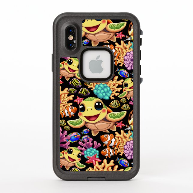 Sea Turtle Baby Happy and Cute Character LifeProof iPhone Case (Back)