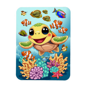 Sea Turtle Baby Happy and Cute Character Magnet