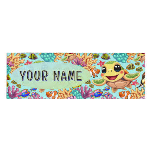 Sea Turtle Baby Happy and Cute Character Name Tag