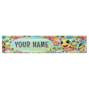 Sea Turtle Baby Happy and Cute Character Nameplate
