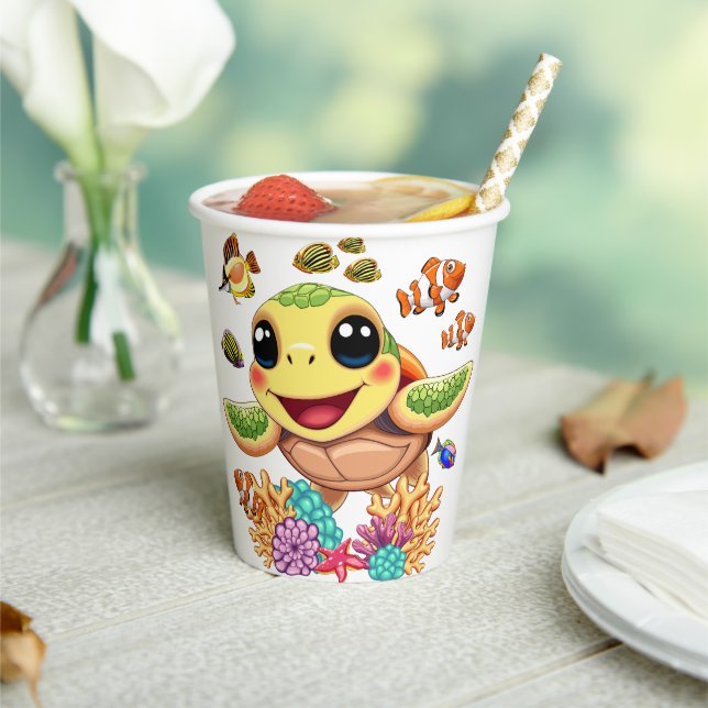 Sea Turtle Baby Happy and Cute Character Paper Cups (Insitu)