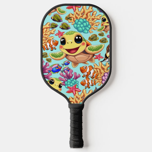 Sea Turtle Baby Happy and Cute Character Pickleball Paddle (Front)
