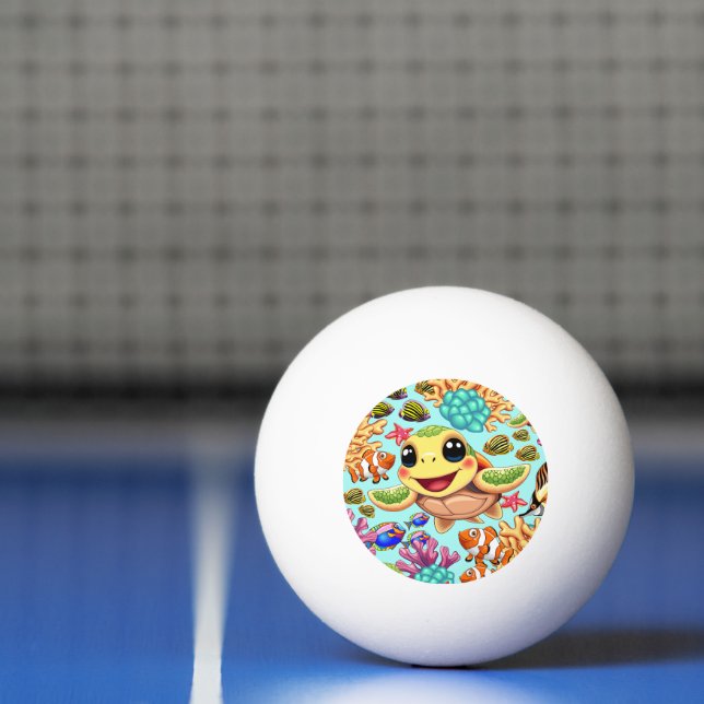 Sea Turtle Baby Happy and Cute Character Ping Pong Ball (Net)