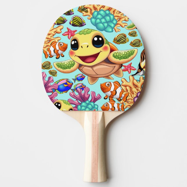 Sea Turtle Baby Happy and Cute Character Ping Pong Paddle (Front)