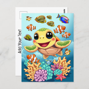 Sea Turtle Baby Happy and Cute Character Postcard