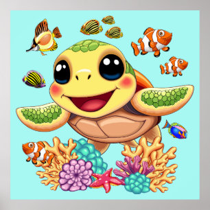 Sea Turtle Baby Happy and Cute Character Poster