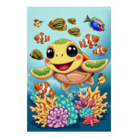 Sea Turtle Baby Happy and Cute Character