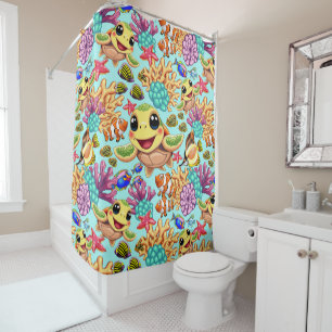 Sea Turtle Baby Happy and Cute Character Shower Curtain