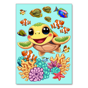 Sea Turtle Baby Happy and Cute Character Table Number