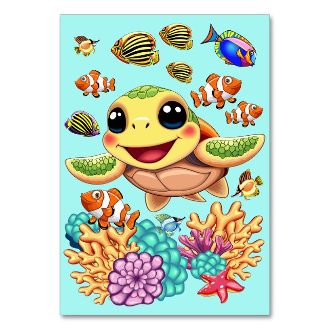 Sea Turtle Baby Happy and Cute Character Table Number (Front)