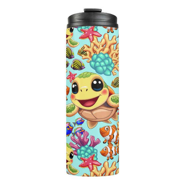 Sea Turtle Baby Happy and Cute Character Thermal Tumbler (Front)