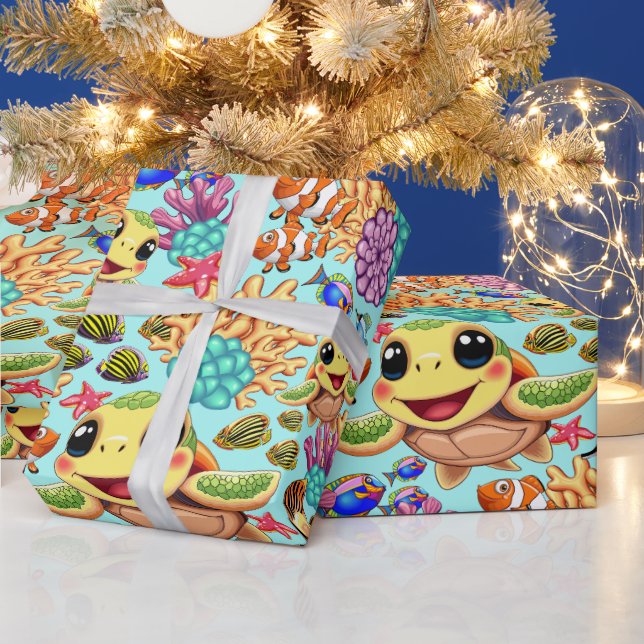 Sea Turtle Baby Happy and Cute Character Wrapping Paper (Holidays)