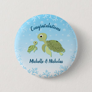 Sea Turtle Baby Shower Co-Ed Gender Neutral 6 Cm Round Badge