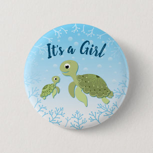 Sea Turtle Baby Shower Co-Ed Gender Neutral 6 Cm Round Badge