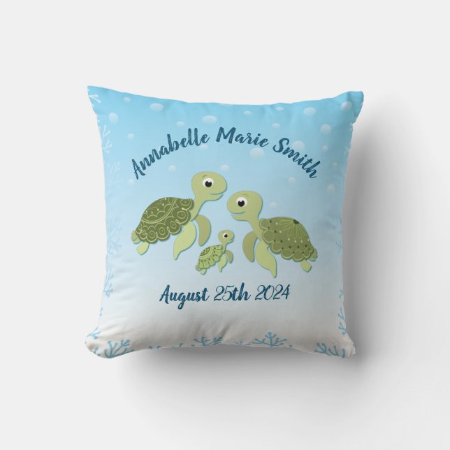 Sea Turtle Baby Shower Co-Ed Gender Neutral Cushion (Front)