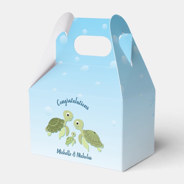 Sea Turtle Baby Shower Co-Ed Gender Neutral Favour Box (Front Side)