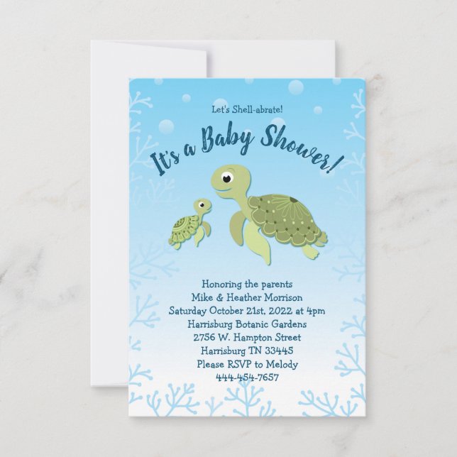 Sea Turtle Baby Shower Co-Ed Gender Neutral Invitation (Front)