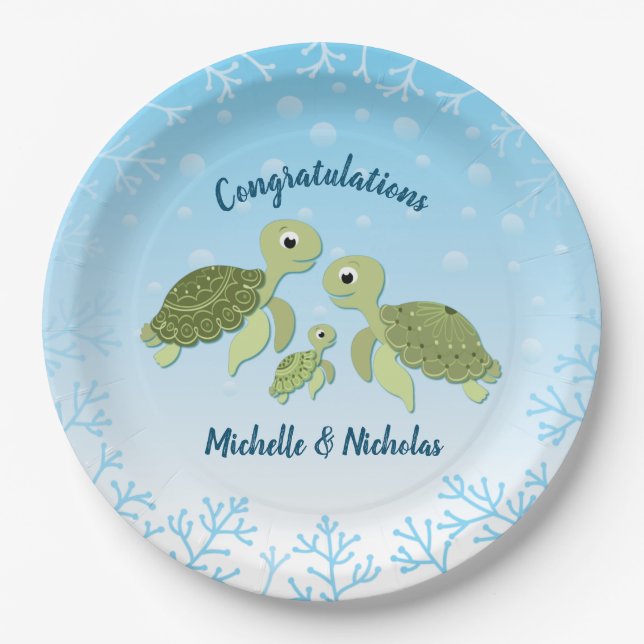 Sea Turtle Baby Shower Co-Ed Gender Neutral Paper Plate (Front)