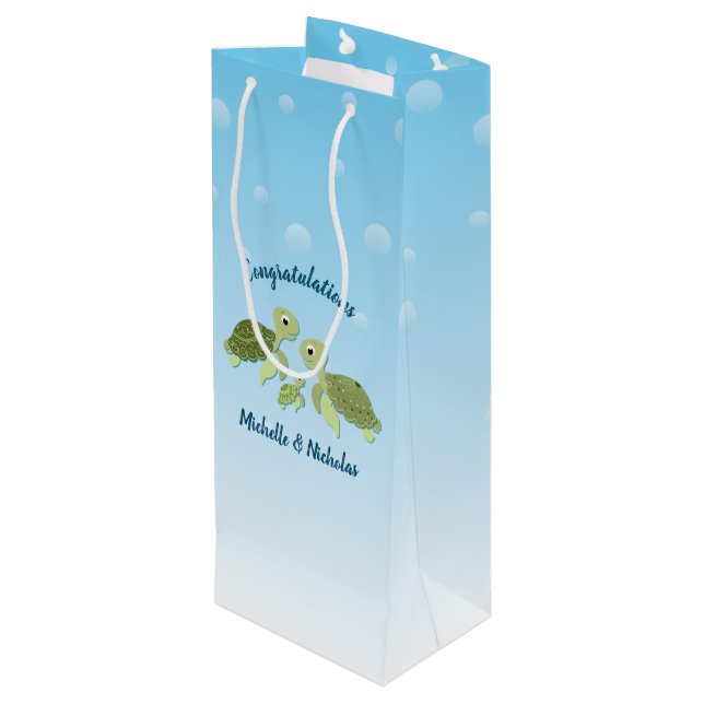 Sea Turtle Baby Shower Cute Under the Sea Wine Gift Bag (Back Angled)