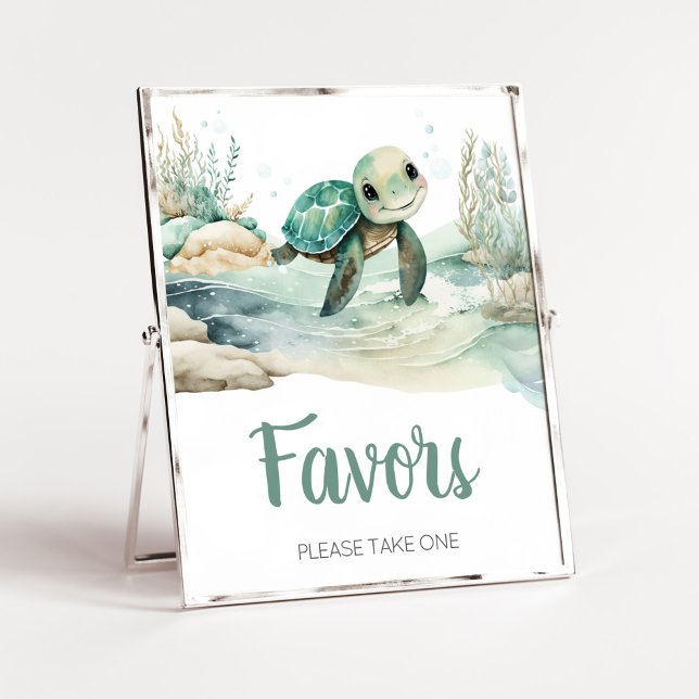 Sea Turtle Baby Shower Favours Poster (A Little Hatching Is On the Way Baby Shower Favors Sign)
