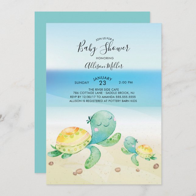 Sea Turtle Baby Shower Invitation (Front/Back)