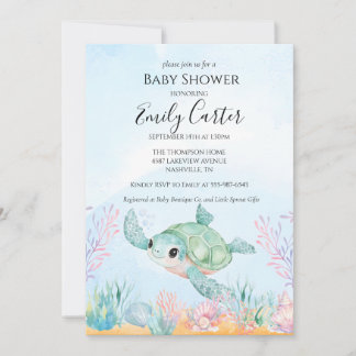 Sea Turtle Baby Shower Invitation - Pink