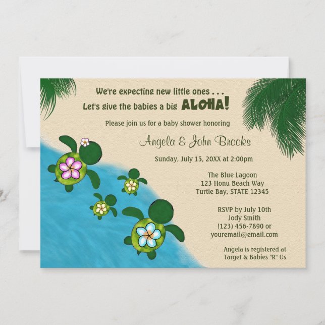 Sea TURTLE Baby Shower Invite TWIN (Honu) 03D (Front)