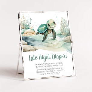 Sea Turtle Baby Shower Late Night Diapers Poster