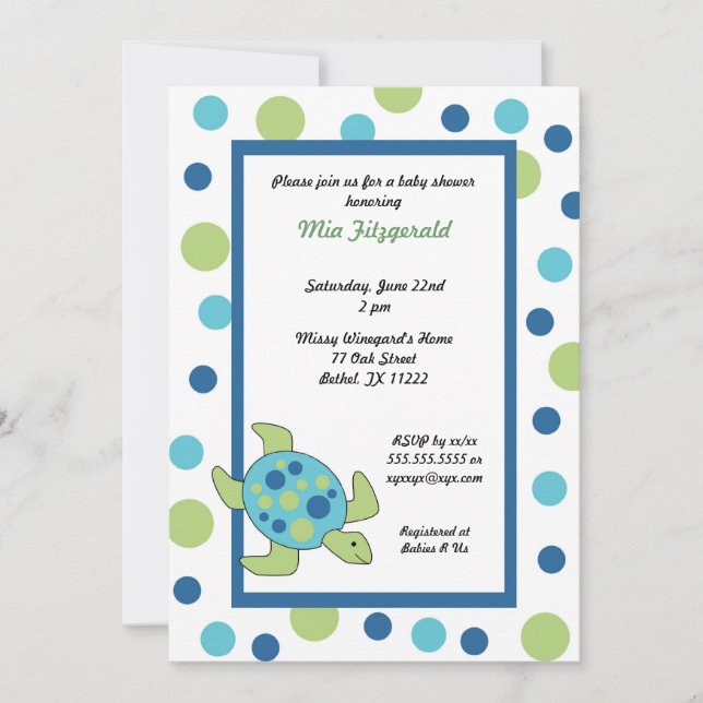 Sea Turtle Baby Shower or birthday party invite (Front)