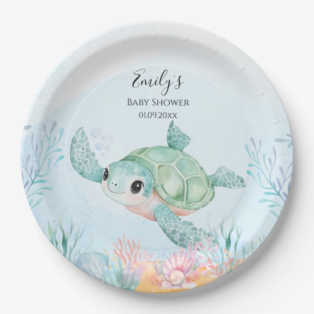 Sea Turtle Baby Shower Paper Plates (Front)