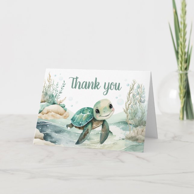 Sea Turtle Baby Shower  Thank You Card (Front)