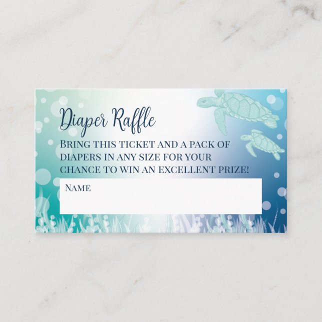 Sea Turtle Baby Shower Under the Sea Diaper Raffle Enclosure Card (Front)