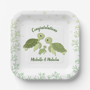 Sea Turtle Baby Shower White Paper Plates 7"