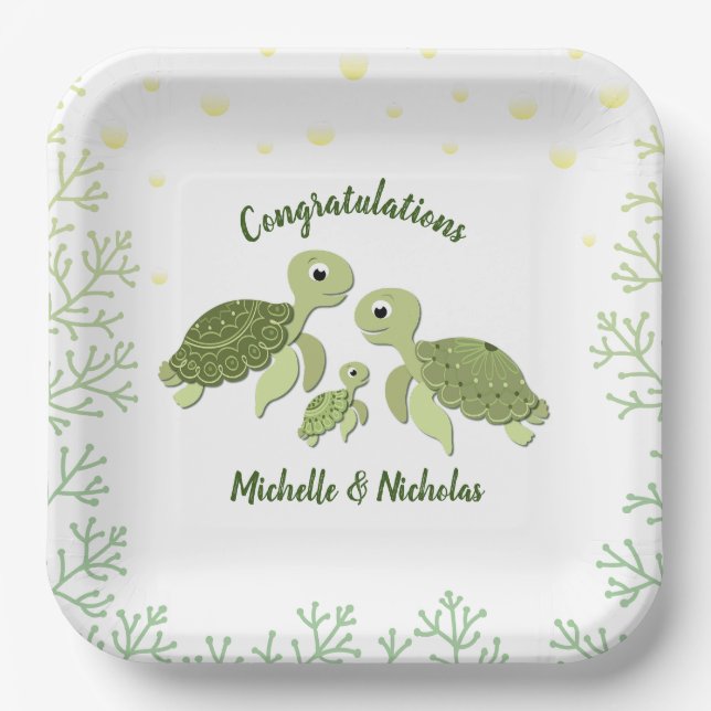 Sea Turtle Baby Shower White Paper Plates 9" (Front)